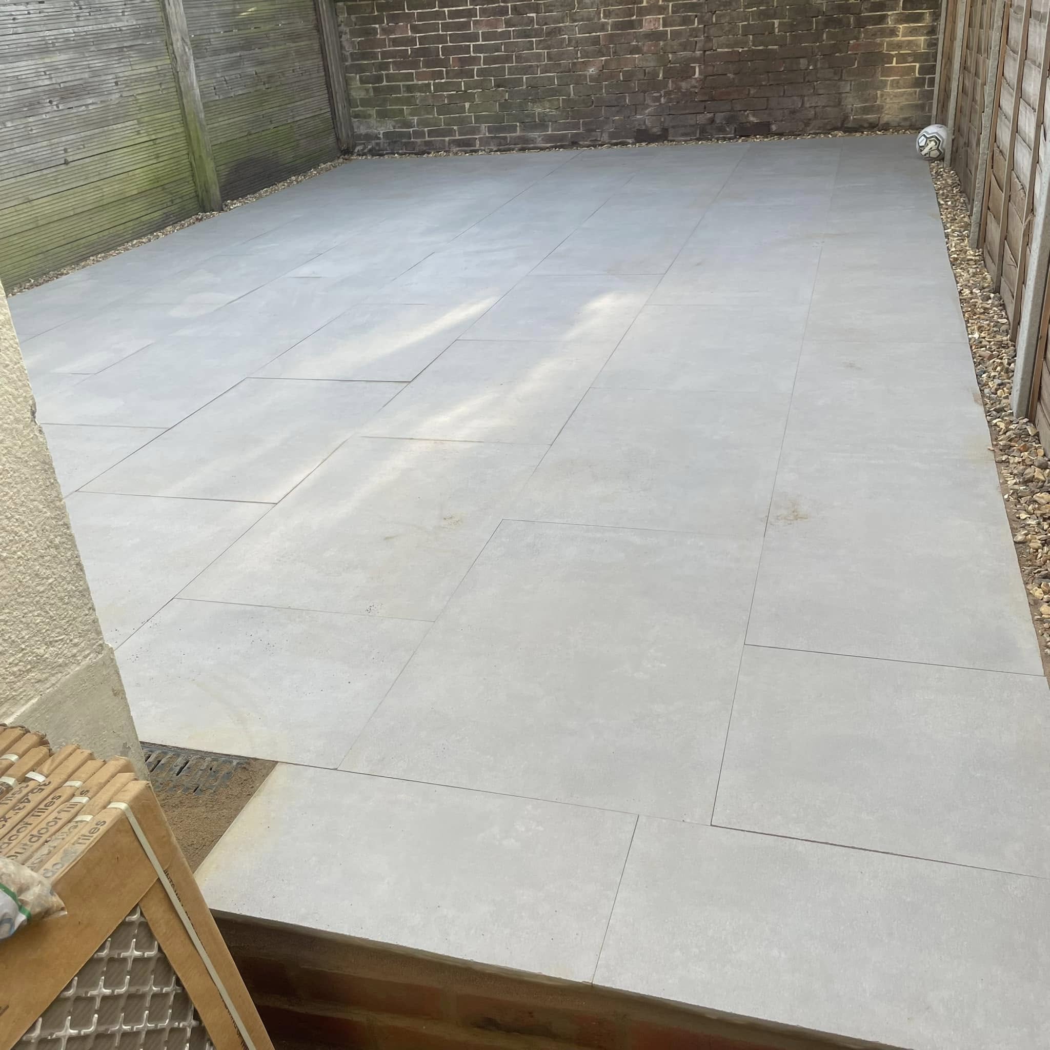 Clean large-format garden patio